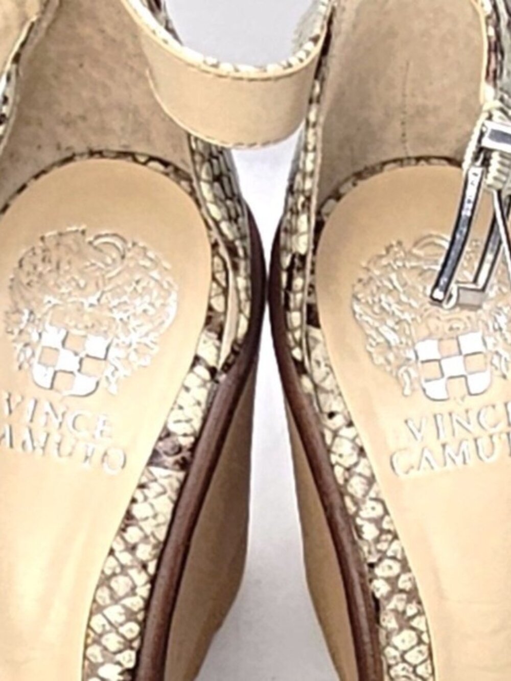 Vince Camuto Gretam Sz 9 Beige Snake Print Ankle Strap Wedge Platform Sandals - Picture 8 of 11
